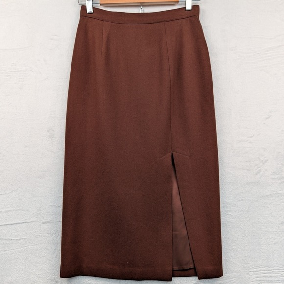 Isaac Hazan Dresses & Skirts - VTG Midi Skirt Women's 10 Brown Straight Pencil Wool Blend Dark Academia 70s